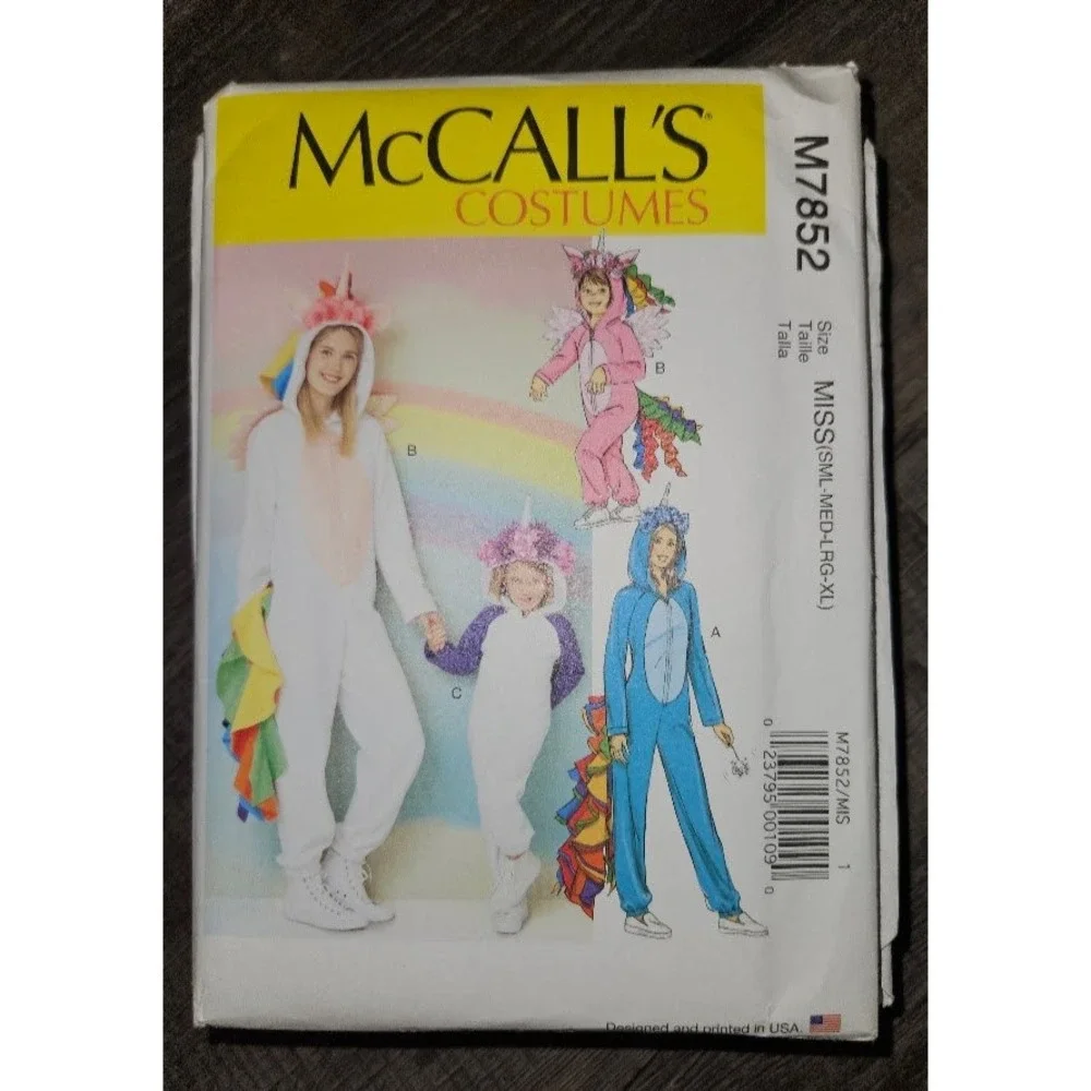 McCalls M7852 Jumpsuit Costume Sewing Pattern Misses Uncut Animal Unicorn